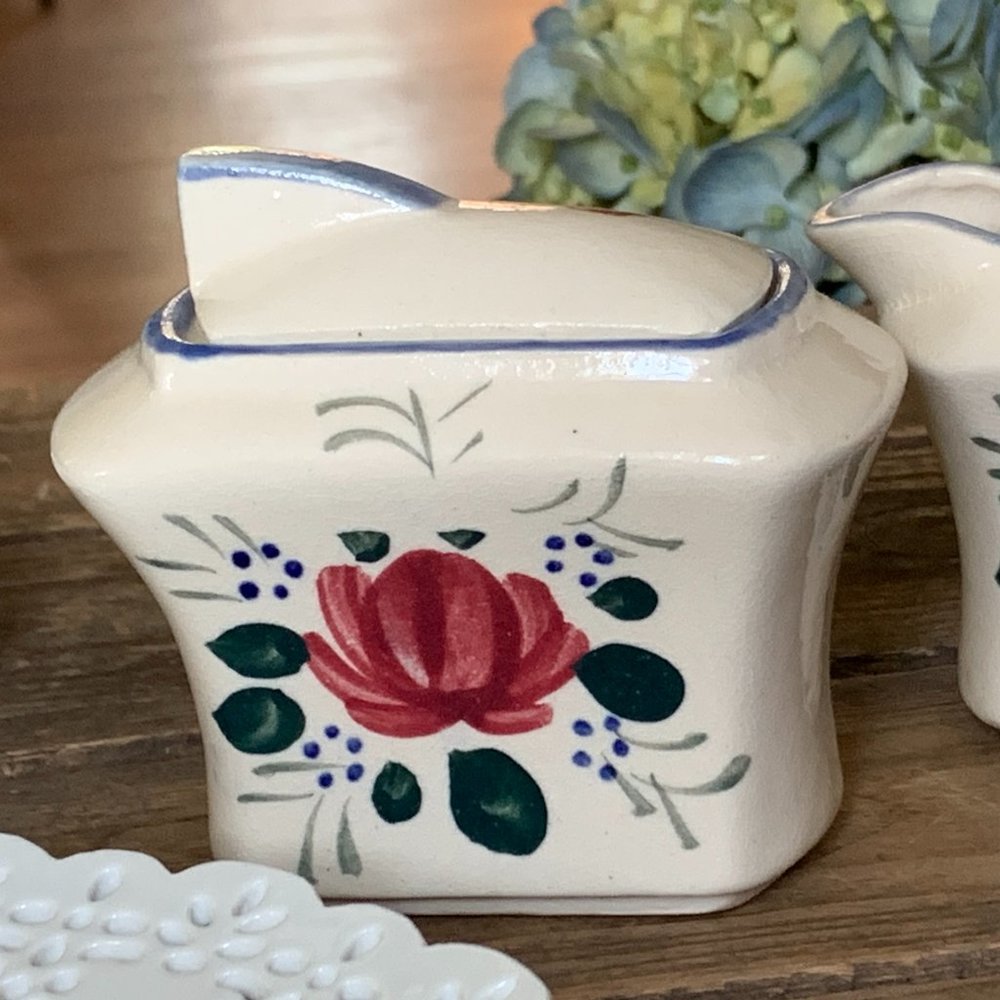 Vintage- MCM Floral Art Deco Creamer & Sugar Set - Picture 4 of 16